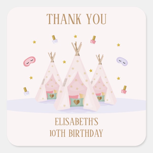Teepee Wellness-Center Birthday Party Quadratischer Aufkleber (Vorderseite)