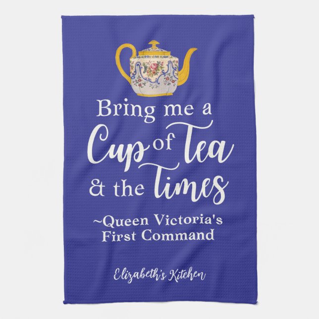 Teequeen Victoria Quote Royal Blue Geschirrtuch (Vertikal)