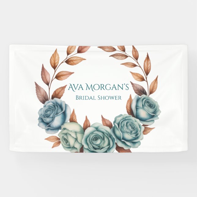 Teerosen und Kupferlaub Brautdusche Banner (Horizontal)