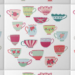 Tees Cups Modernes Retro Fliese<br><div class="desc">Moderne Einnahme von hübschen Vintagen Retro-Knochen-China oder Porzellan-Teebechern. Originelle Kunst von Nic Squirrell.</div>