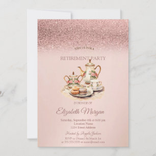 Teeservice Rose Gold Glitter Ruhestand  Einladung
