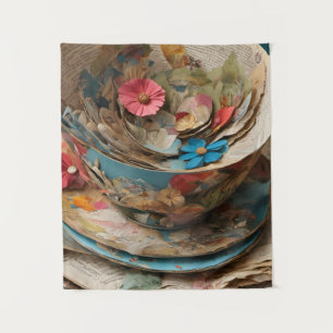 Teetasse aus Papier gefüllt mit Blumen Wandteppich