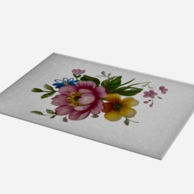 Teetassen-Blumenstrauß Schneidebrett (Glass Cutting Board – 5 different sizes. 100% food safe.  tempered glass Non-skid rubber feet. 
)