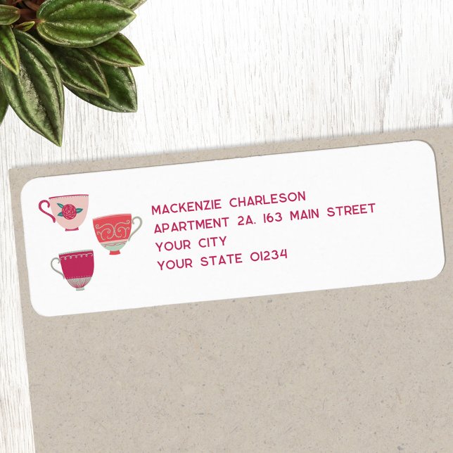 Teetassen Rücksendeadresse (Retro vintage tea cups personalized return address label)