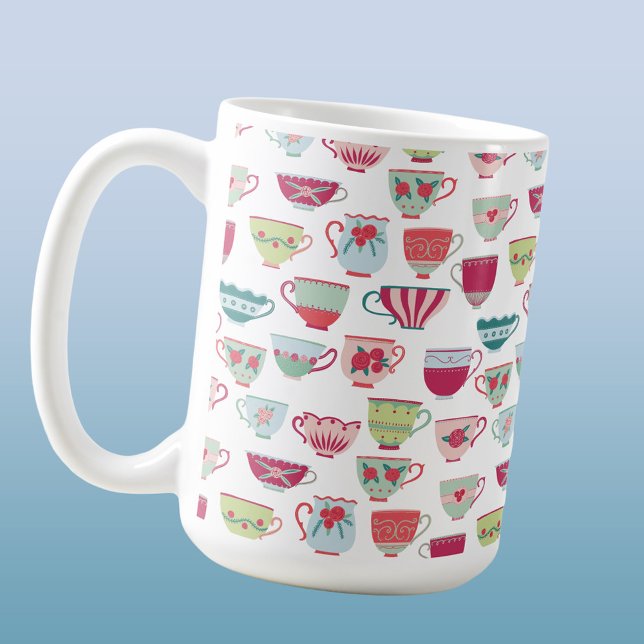 Teetassenmuster Kaffeetasse (Retro modern vintage teacup pattern coffee mug)