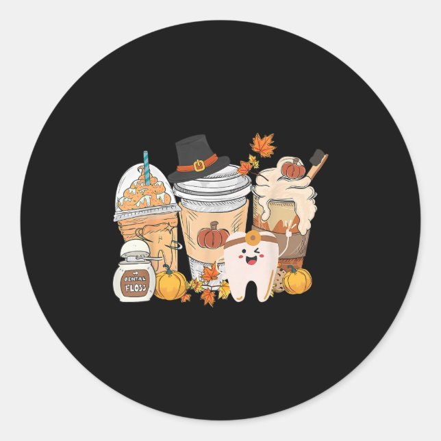 Teeth Coffee Fall Dental Pumpkin Latte Dentist Tha Runder Aufkleber (Vorderseite)