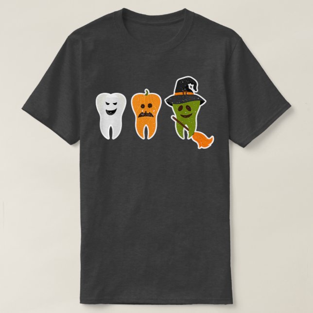 Teeth Ghost Pumpkin Hexe Niedlich Dental Halloween T-Shirt (Design vorne)