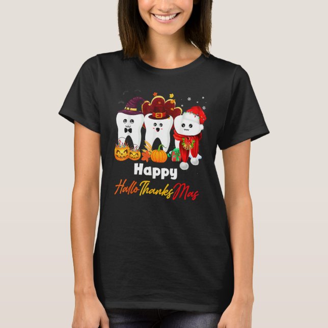 Teeth HalloThanksMas Pumpkin Dental T-Shirt (Vorderseite)
