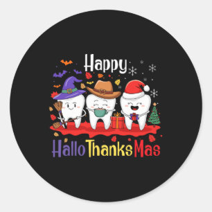 Teeth Happy Hallothanksmas Dental Halloween froh Runder Aufkleber