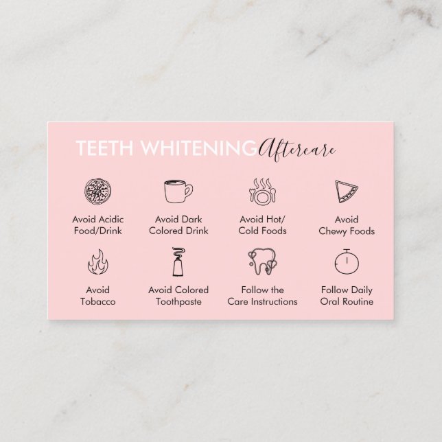 Teeth Whitening Aftercare Tipps Anleitungen Visitenkarte (Rückseite)