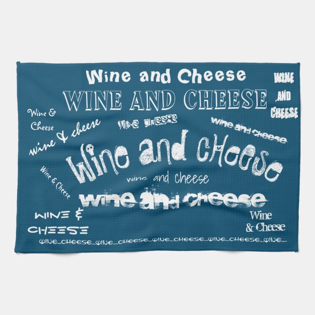 Teetuch Wein und Käse (blau) Geschirrtuch (Horizontal)