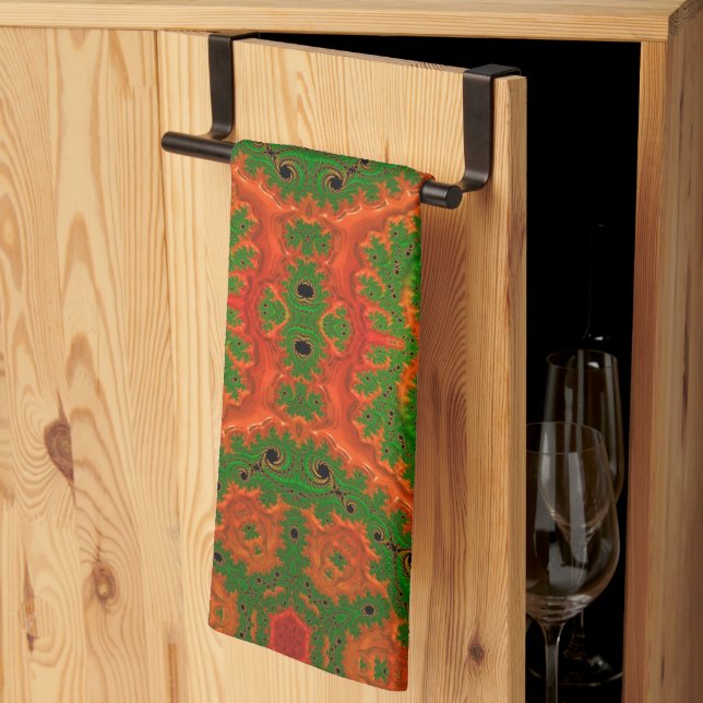 Teetücher aus Orange und grünem Kaleidoskop Geschirrtuch (Drittel gefaltet)