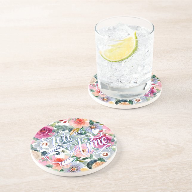 Teezeit Blumen Getränkeuntersetzer (Seite)