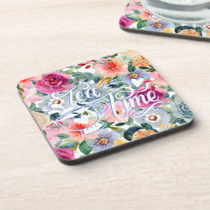 Teezeit Blumen Getränkeuntersetzer