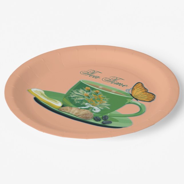 Teezeit Cup & Saucer Paper Teller (Schrägansicht)
