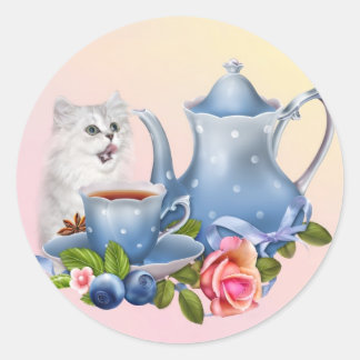 Teezeit Kätzchen Runder Aufkleber