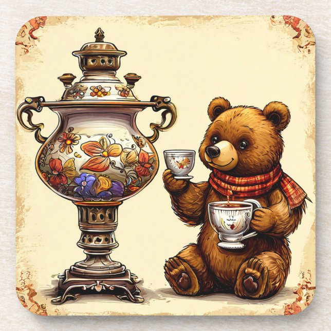 Teezeit mit Bär Getränkeuntersetzer (Vorderseite)