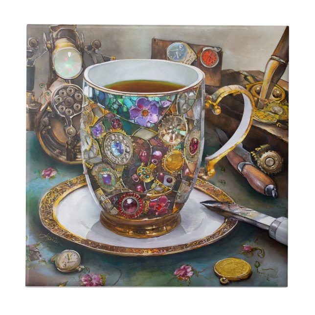 Teezeit mit dem Zeitreisenden Fliese (Vorderseite)