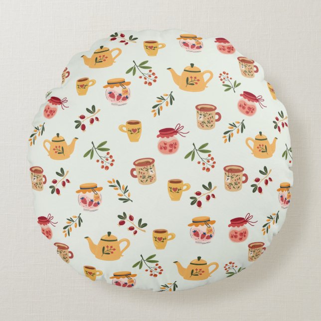 Teezeit Nahtloses Muster Rundes Kissen (Vorderseite)