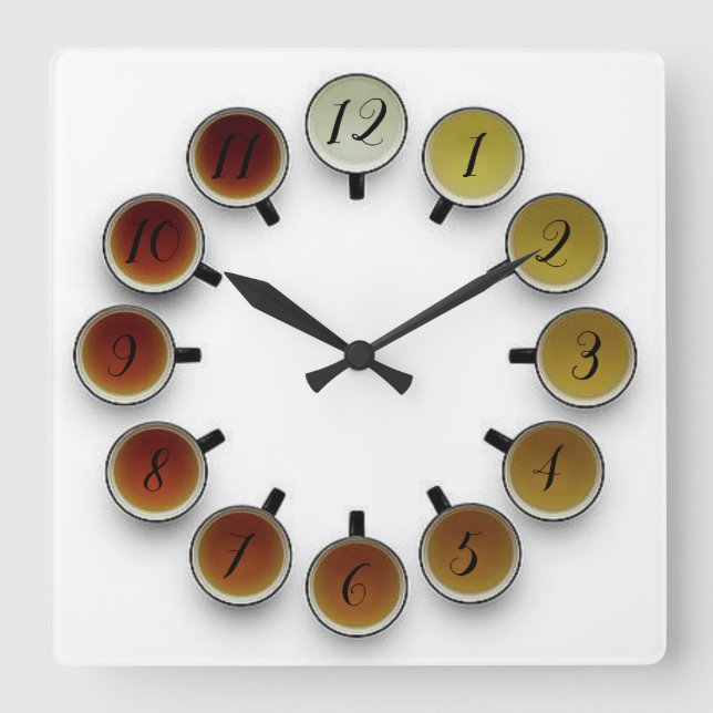 Teezeit Quadratische Wanduhr (Vorderseite)
