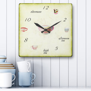 Teezeit Quadratische Wanduhr