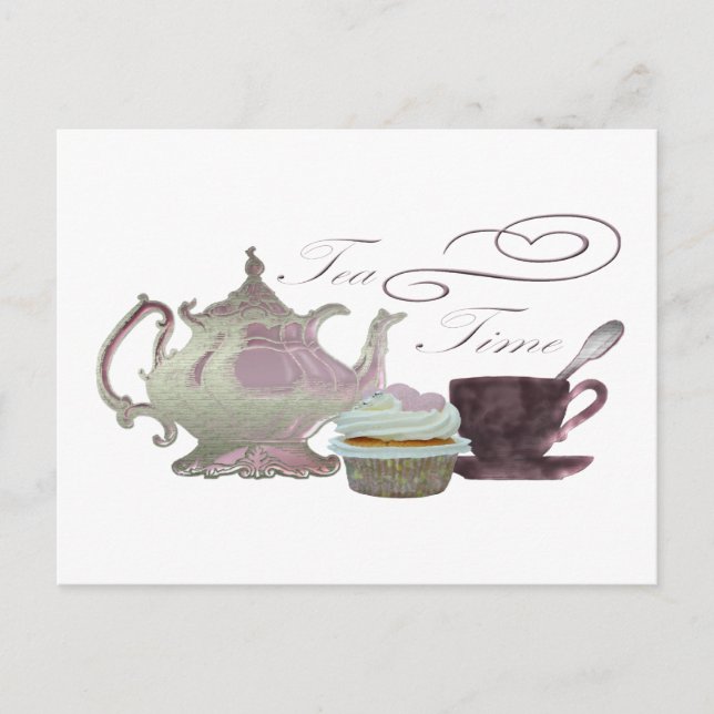 Teezeit Rosa Cupcake Kunst Postkarte (Vorderseite)