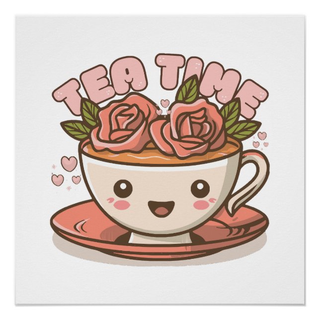 Teezeit-Rosentee Kawaii Poster (Vorderseite)