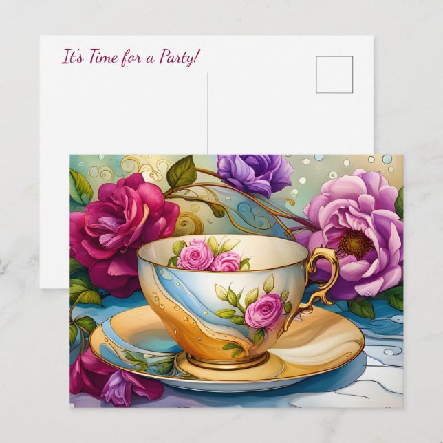 Teezeit - Teeparty  Postkarte (Vorne/Hinten)