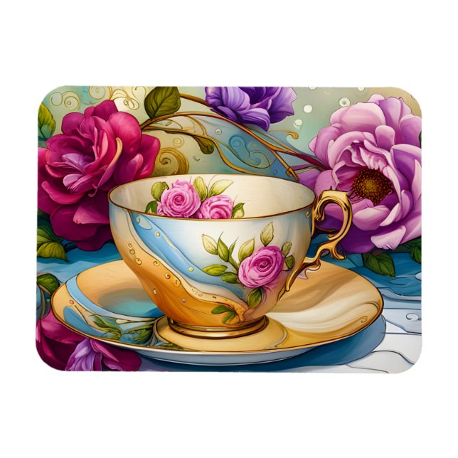 Teezeit - Teetassen-Kunst  Magnet (Horizontal)