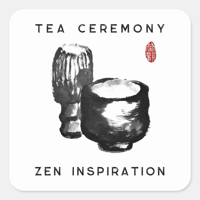 Teezeremonie/Zen-Inspiration Quadratischer Aufkleber (Vorderseite)