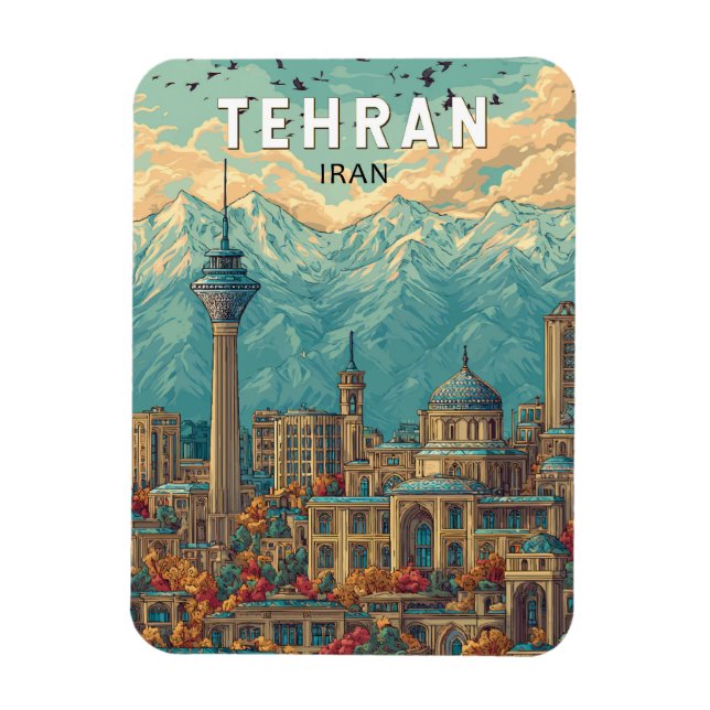 Teheran Iran Illustration Travel Art Vintag Magnet (Vertikal)