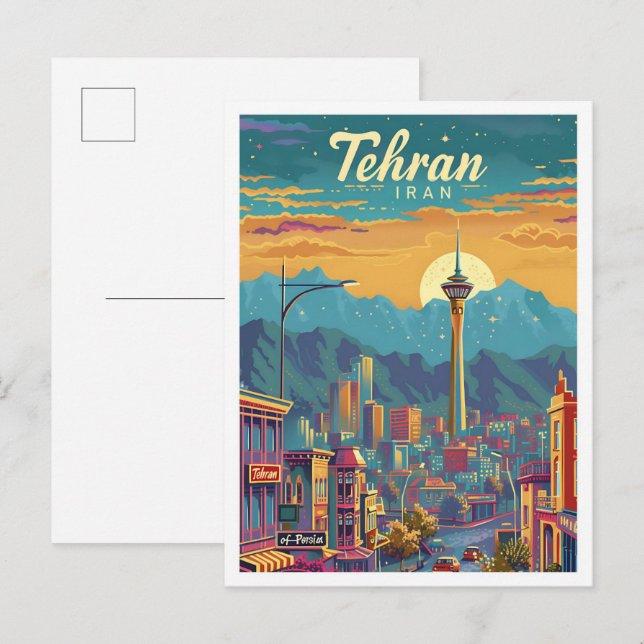 Teheran Iran Vintag Art Travel Illustration Postkarte (Vorne/Hinten)