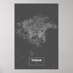 Teheran, Iran (weiß auf schwarz) Poster