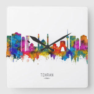 Tehran Iran Skyline Quadratische Wanduhr