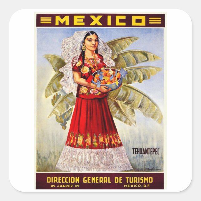 Tehuantepec - Mexiko - Jahrgangsreise Quadratischer Aufkleber (Vorderseite)