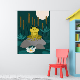 Teich bei Mitternacht Vollmond Frosch Wandbild - P Poster