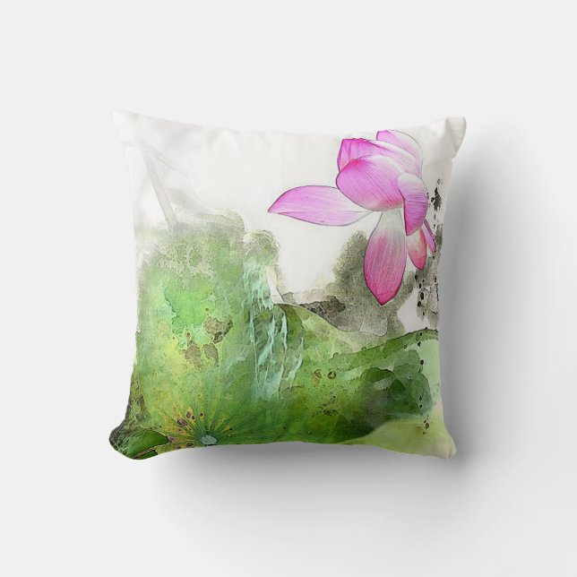 TEICH LOTUS L Chinese-Bürsten-Malerei-Kunst Kissen (Vorderseite)