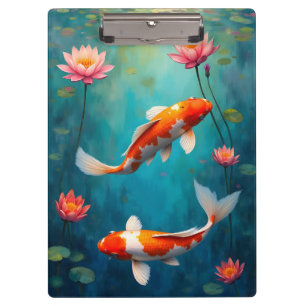 Teich mit Koi und Seerosen Klemmbrett