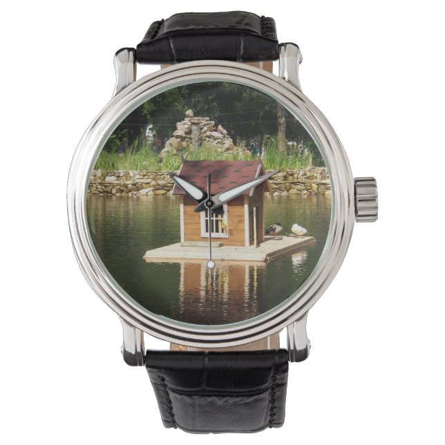 Teich mit Vogelhaus Armbanduhr (Vorderseite)