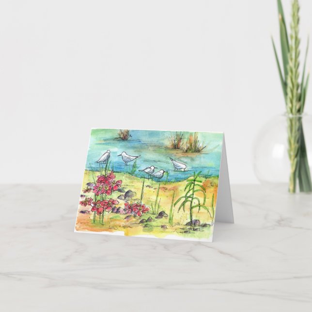 Teich-Vogel-Aquarell-Natur-Kunst-freier Raum Karte (Vorderseite)