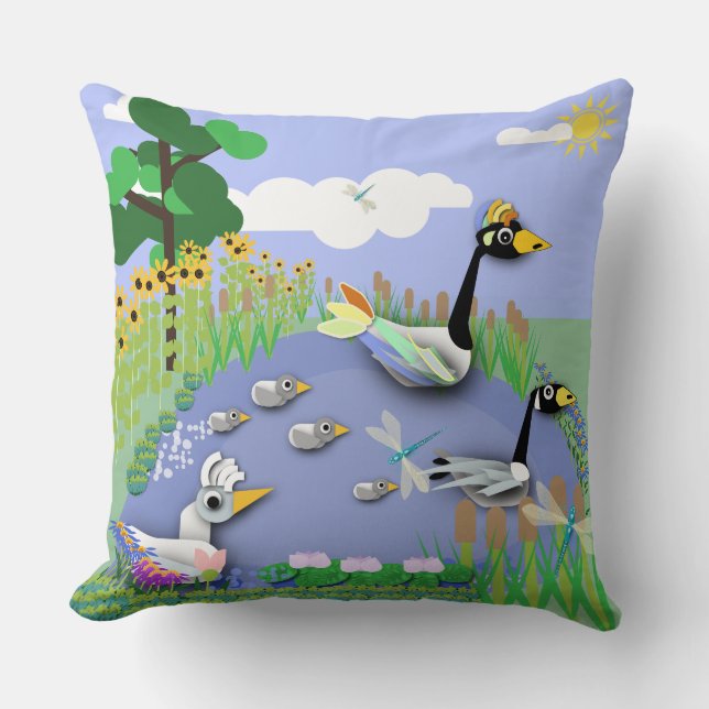 Teiches im Cartoon mit Gänsen und Enten Kissen (Vorderseite)
