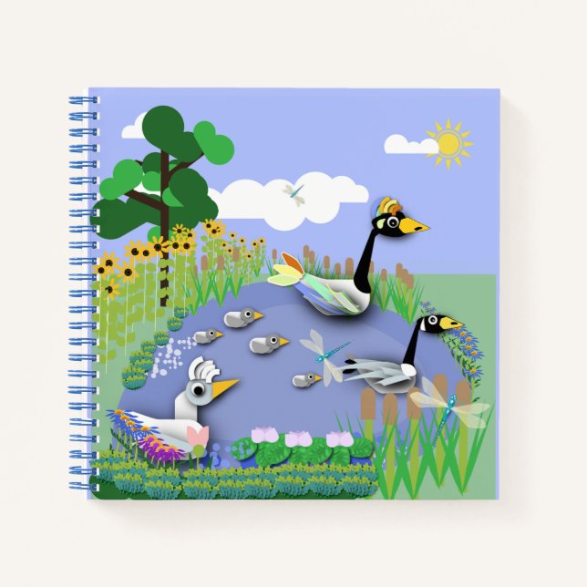 Teiches im Cartoon mit Gänsen und Enten Notizbuch (Vorderseite)