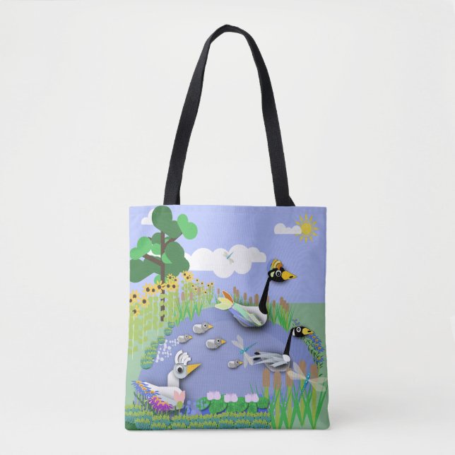 Teiches im Cartoon mit Gänsen und Enten Tasche (Vorderseite)