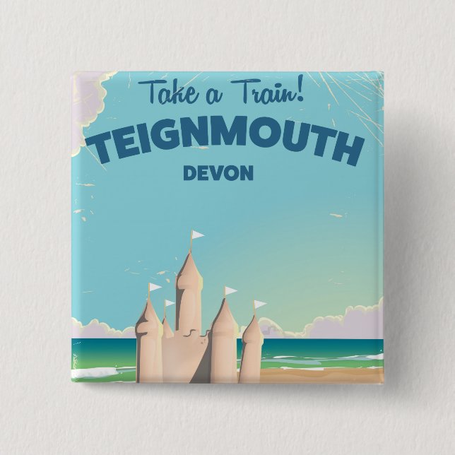 Teignmouth Beach Devon Vintage Reiseplakat Button (Vorderseite)