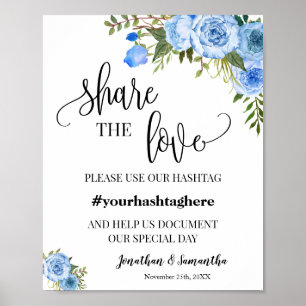 Teile den Liebes-Hashtag-Hochzeit Brautparty Blau Poster