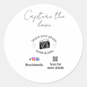 Teile die Liebe Hochzeit QR Paar Liebe Name Datum Runder Aufkleber