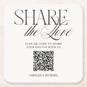 Teile die Liebe QR-Code-Hochzeitsuntersetzer Rechteckiger Pappuntersetzer