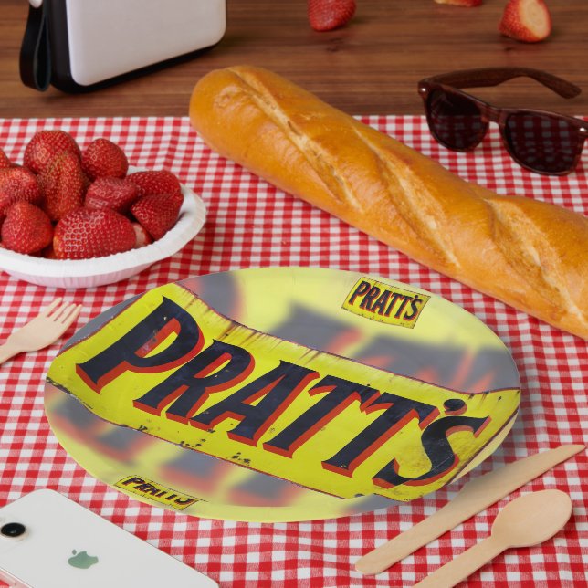 Teile, Vintages Emailzeichen. Pappteller (Picknick)