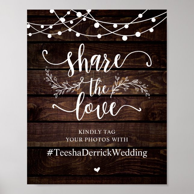 Teilen Sie die Liebe, Hochzeitshashtag-Signage Poster (Vorne)