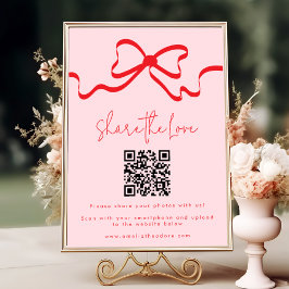 Teilen Sie die Liebe Red Bow Wedding Foto QR Code Poster